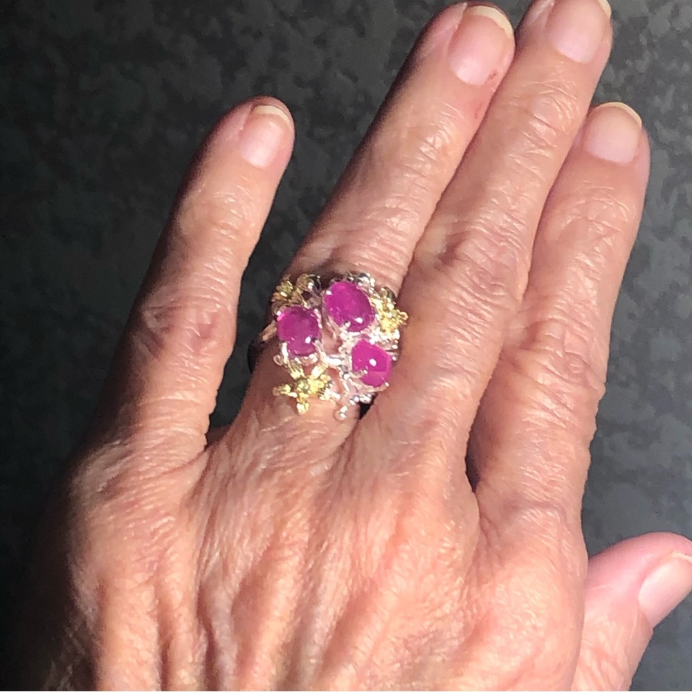 Unique Star Ruby Ring925 Sterling Silver & Goldsi… - image 8